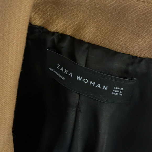 Zara Woman Double Breasted Notch Collar Lined Wool Blend Coat Carmel Tan Sz S - Picture 2 of 2